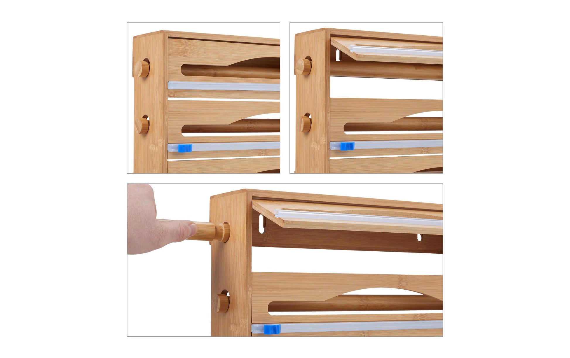 Relaxdays Küchenrollenhalter Bambus/Kunststoff, 39 × 9 × 23,5 cm, für die Wand, Holz