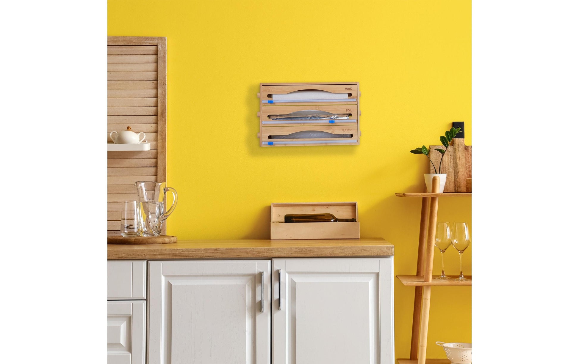 Relaxdays Küchenrollenhalter Bambus/Kunststoff, 39 × 9 × 23,5 cm, für die Wand, Holz