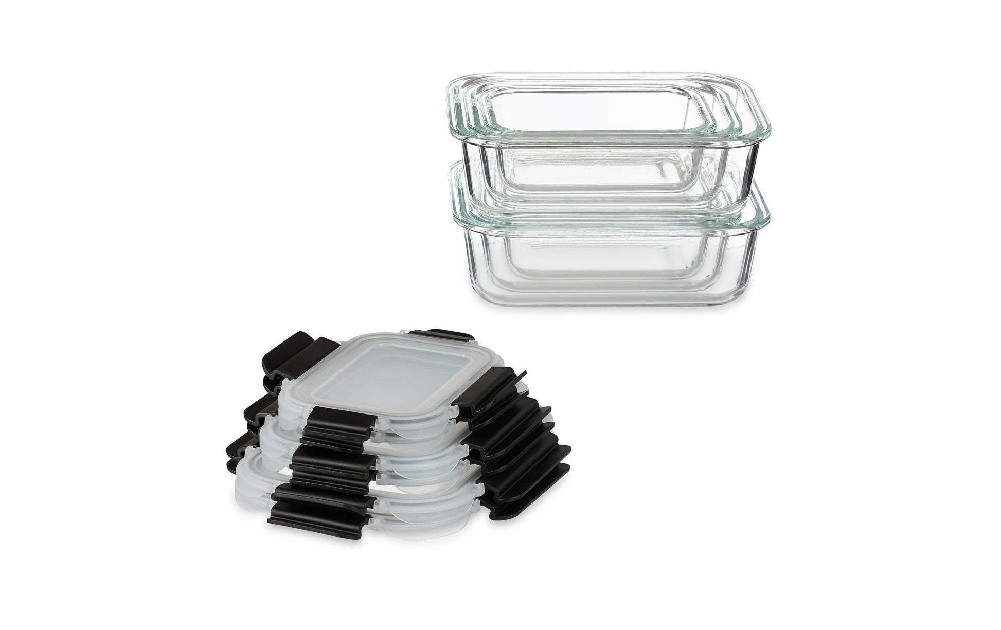 Relaxdays Vorratsdose 3,4 l, Glas (Borosilikat), 12 Stk., Schwarz/Transparent
