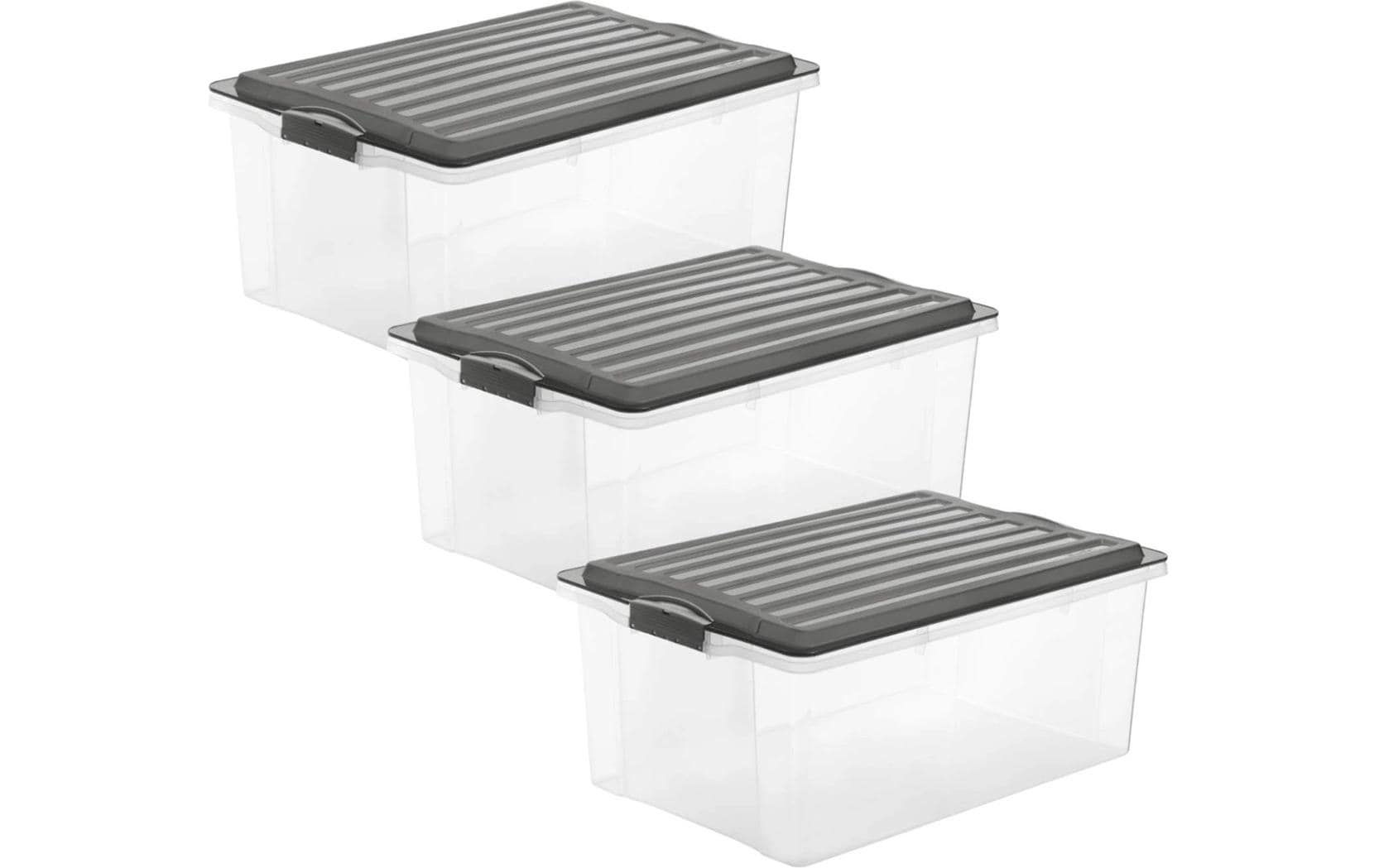 Rotho Aufbewahrungsbox – Kunststoff, Transparent, 40 × 18 × 57 cm – 3er-Pack