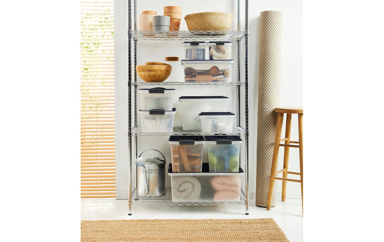Rotho Aufbewahrungsbox 38 l (mit Deckel) – Kunststoff – transparent/blau – 400 × 180 × 570 mm – Set 3 Stück
