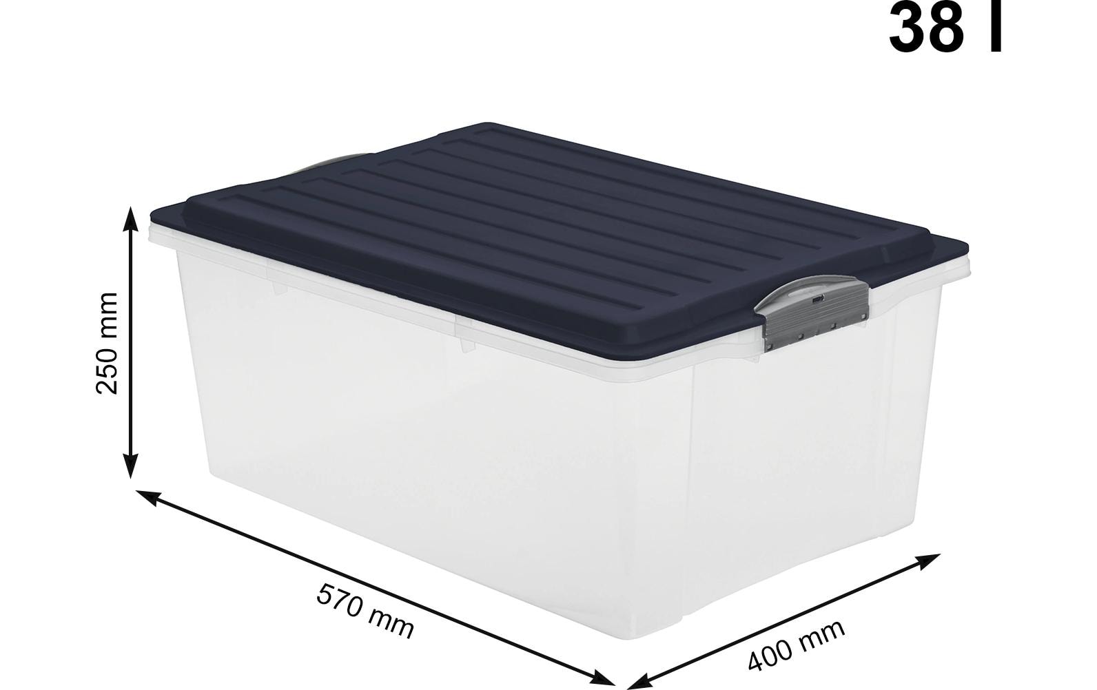 Rotho Aufbewahrungsbox 38 l (mit Deckel) – Kunststoff – transparent/blau – 400 × 180 × 570 mm – Set 3 Stück