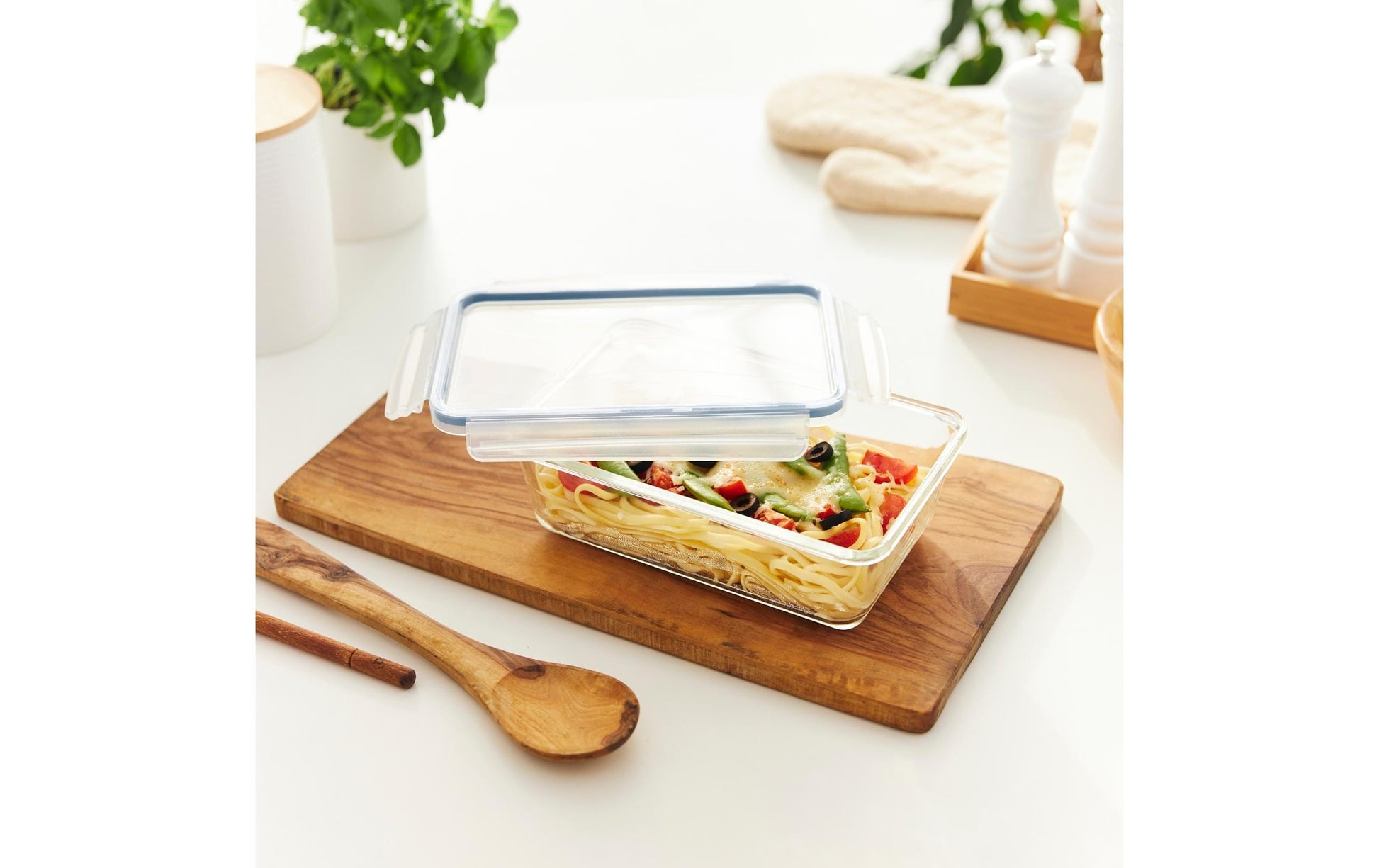 Rotho Glasbehälter Clic & Lock – 1,3 l – eckig – 24 × 7,8 × 16,5 cm – Borosilikatglas – transparent