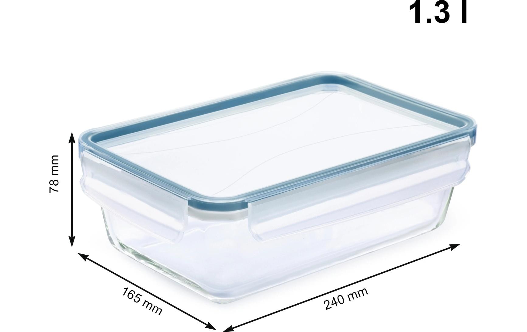 Rotho Glasbehälter Clic & Lock – 1,3 l – eckig – 24 × 7,8 × 16,5 cm – Borosilikatglas – transparent