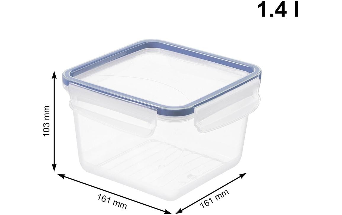 Rotho Kühlschrankdose Clic & Lock – 1,4 l – quadratisch – 16,1 × 10,3 × 16,1 cm – Kunststoff – transparent