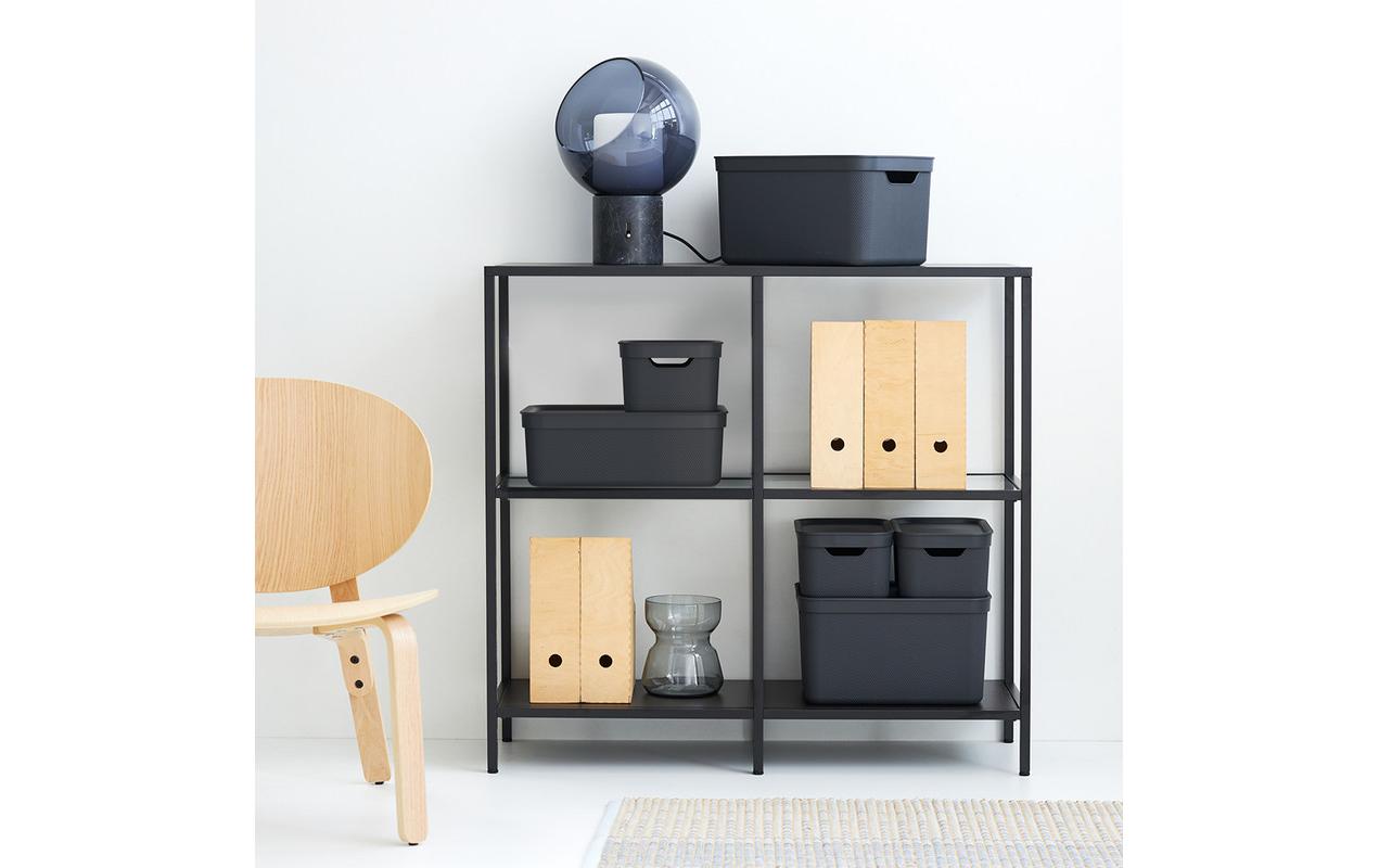Rotho Aufbewahrungsbox 13 l (mit Deckel) – Kunststoff – schwarz – für A4 – 278 × 130 × 375 mm – 3 Stück