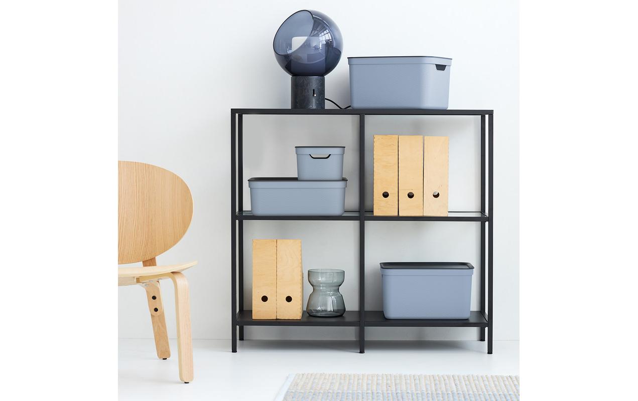 Rotho Aufbewahrungsbox 13 l (mit Deckel) – Kunststoff – Taubenblau – für A4 – stapelbar – 278 × 130 × 375 mm