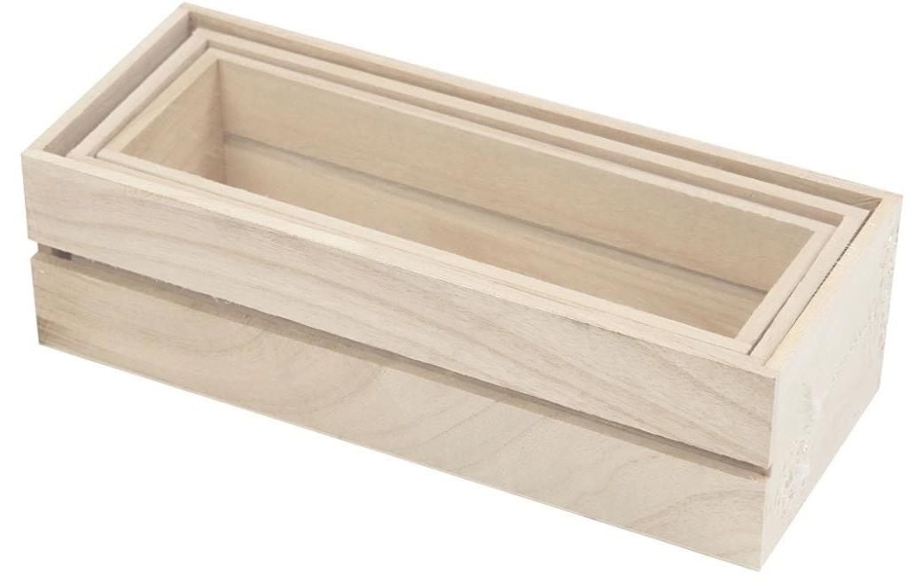 Creativ Company Aufbewahrungsbox – Holz – Braun – ohne Deckel – 85 × 70 × 235 mm – 3-teiliges Set