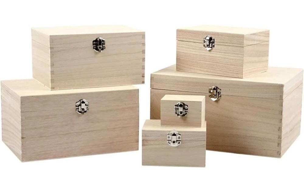 Creativ Company Truhe – Holz – natur – 120 × 158 × 130 mm – verriegelbar – 6 Stück