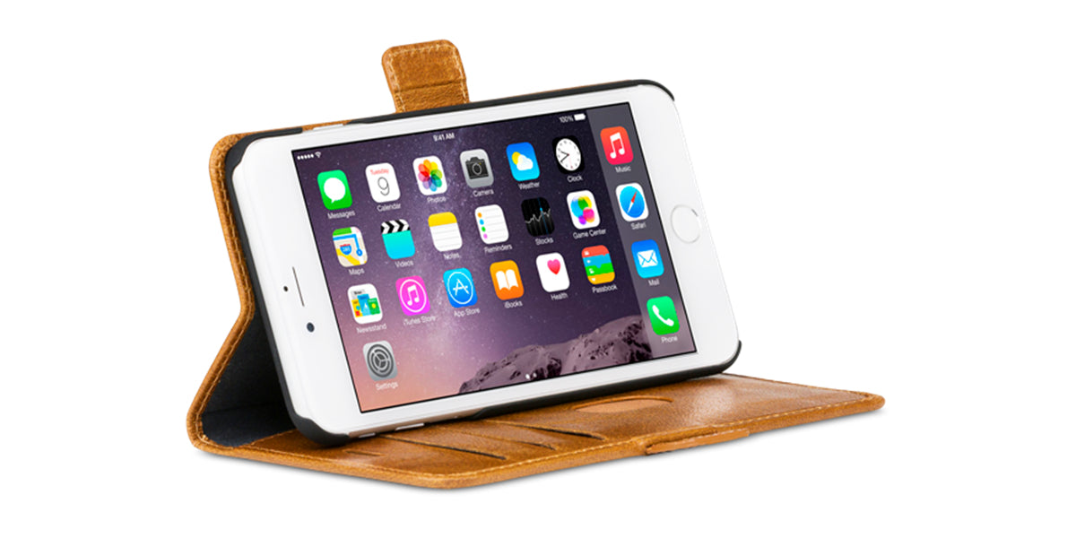dbramante1928 Copenhagen Wallethülle – für Apple iPhone 8/7/6 Plus, mit Ständer, 3 Kartenfächer, Leder, Beige