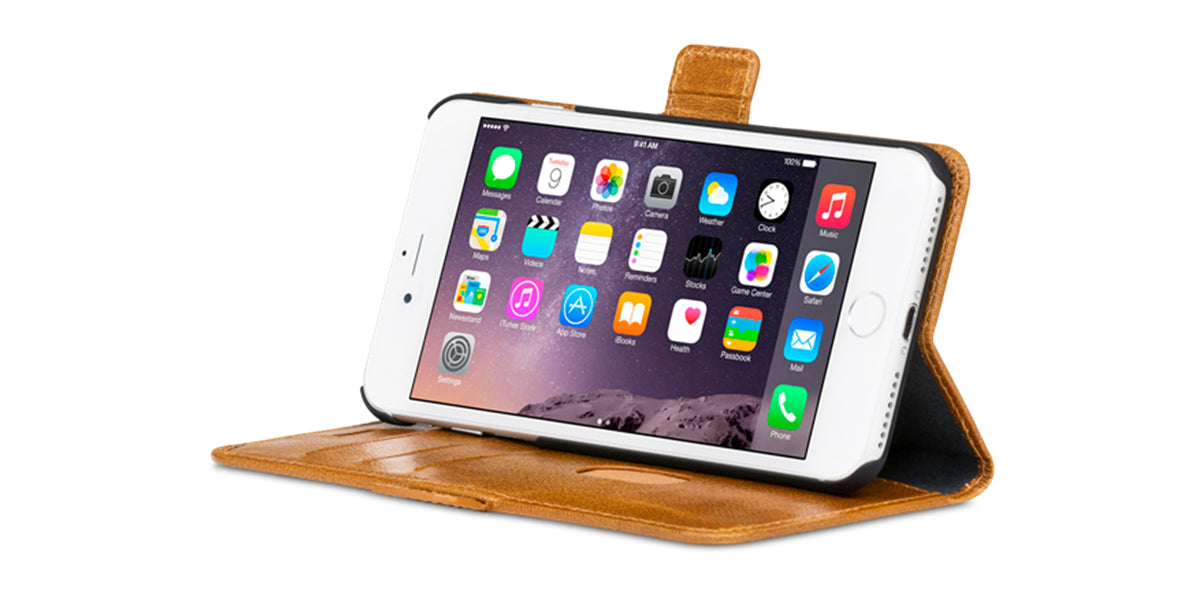 dbramante1928 Copenhagen Wallethülle – für Apple iPhone 8/7/6 Plus, mit Ständer, 3 Kartenfächer, Leder, Beige