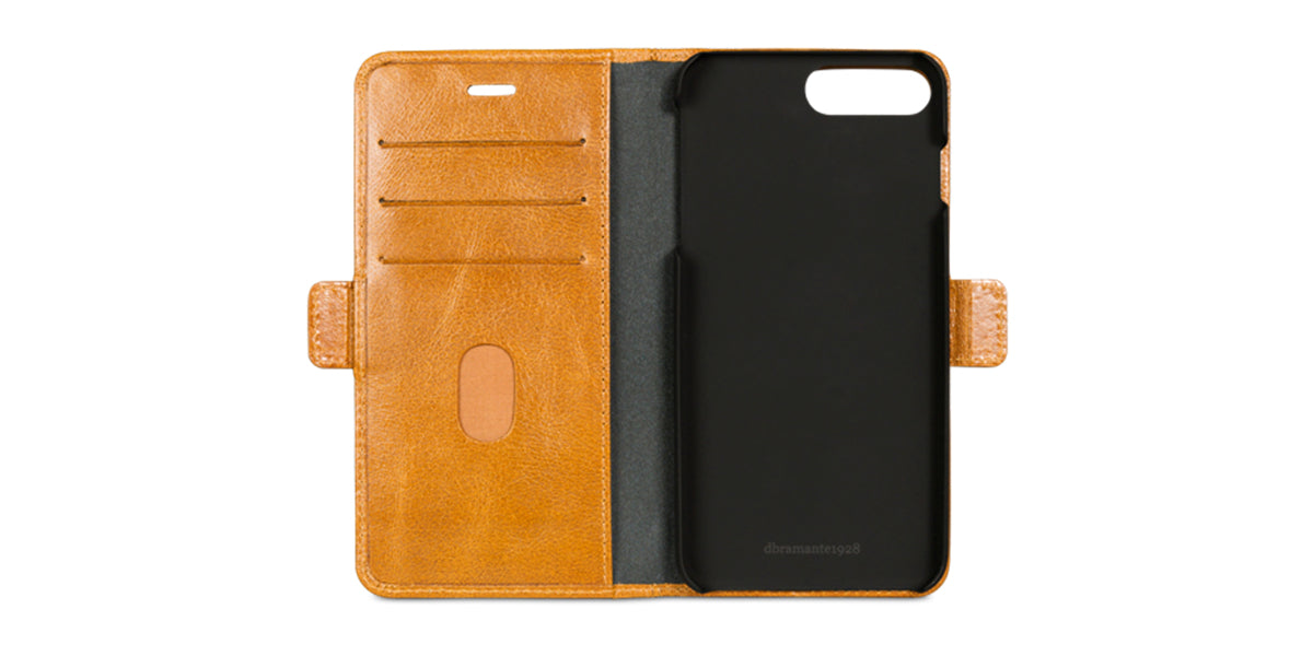 dbramante1928 Copenhagen Wallethülle – für Apple iPhone 8/7/6 Plus, mit Ständer, 3 Kartenfächer, Leder, Beige