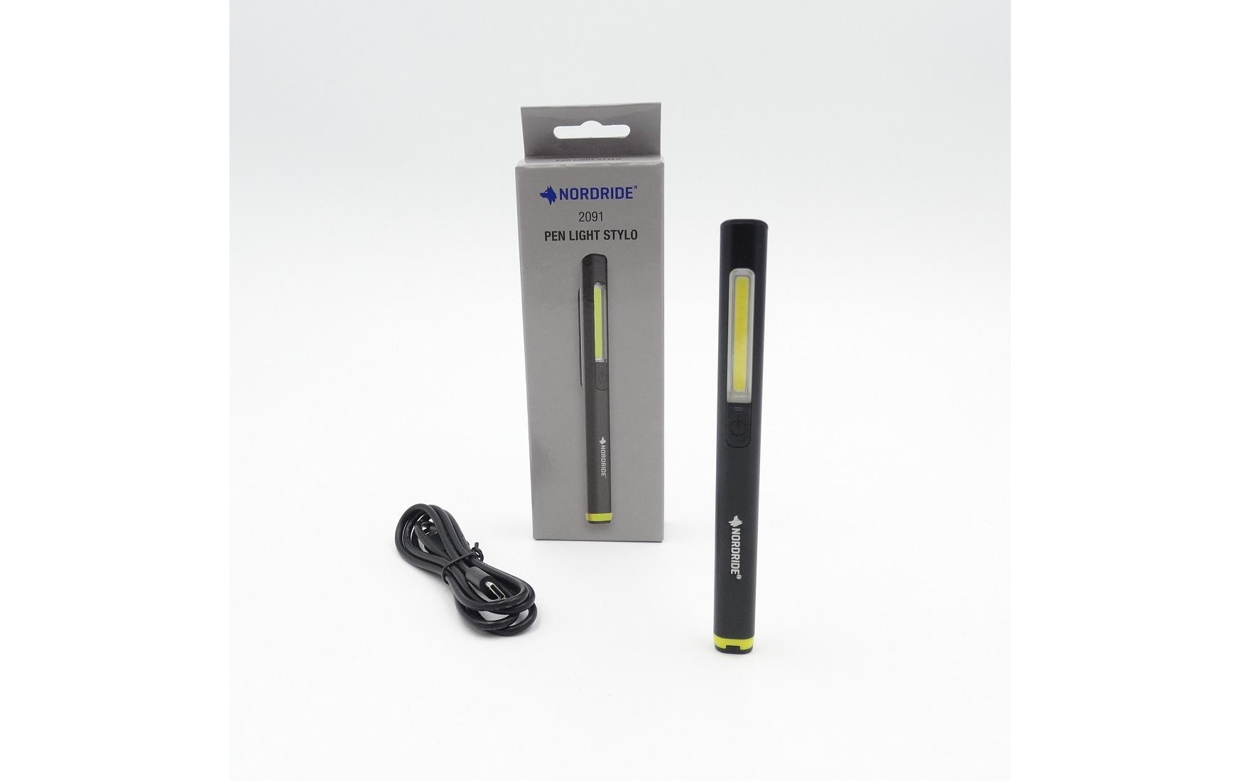 NORDRIDE Taschenlampe Stylo – 150 lm, IP20, USB, Akku 600 mAh, 2 Stufen – Schwarz