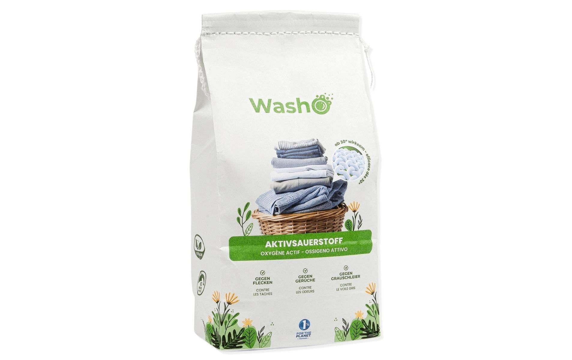 Washo Fleckentferner für Weiss – Ohne Duft – Pulver – 1 kg – Biologisch Abbaubar