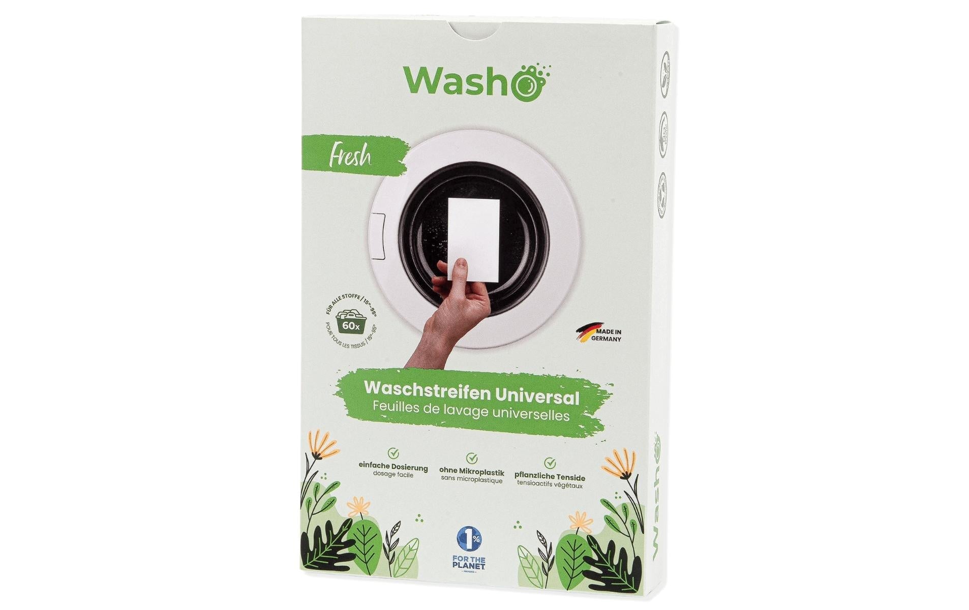 Washo Waschstreifen für Universal Fresh Breeze – Frisch – 60 Streifen – biologisch abbaubar