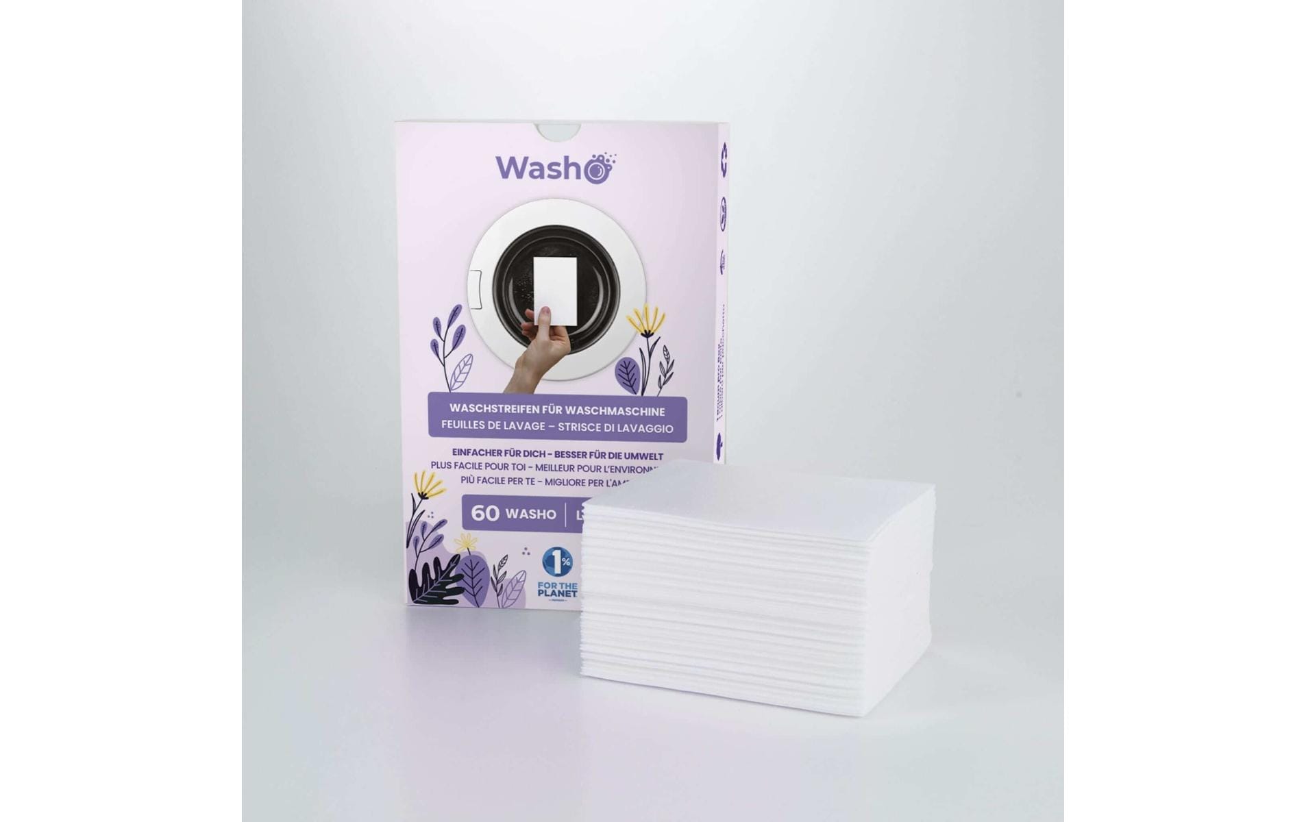 Washo Waschstreifen für Universal – Lavendel – 60 Streifen – biologisch abbaubar