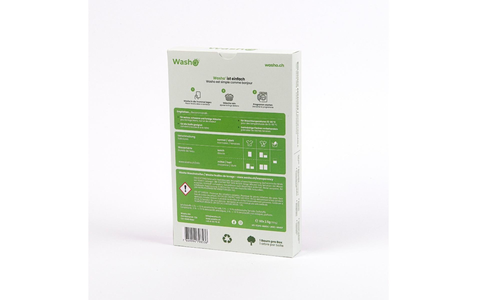 Washo Waschstreifen für Universal Fresh Breeze – Frisch – 60 Streifen – biologisch abbaubar