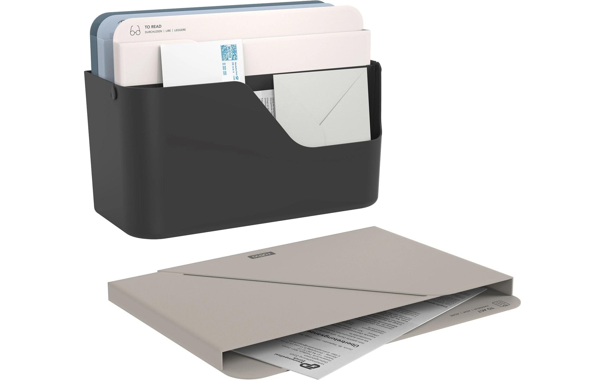 Rotho Briefkorb – Kunststoff, für A4, grau, B 350 × H 250 × T 150 mm, Serie Inbox MY PAPER Basic