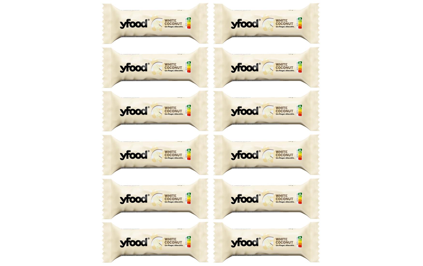 YFOOD Protein-Riegel – Kokosnuss, weisse Schokolade – 12 × 60 g