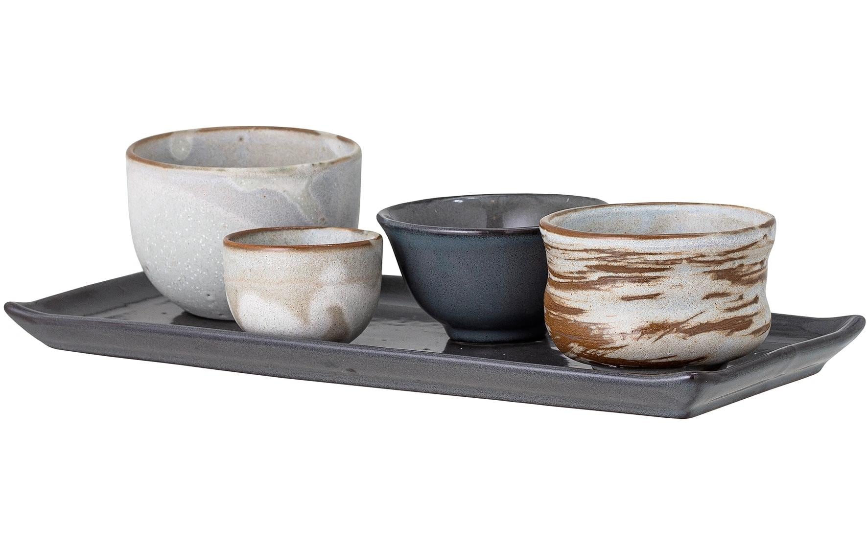 Bloomingville Masami Schalen – 5er Set, 320 ml, Ø 12 cm, Steingut, Weiss, spülmaschinenfest