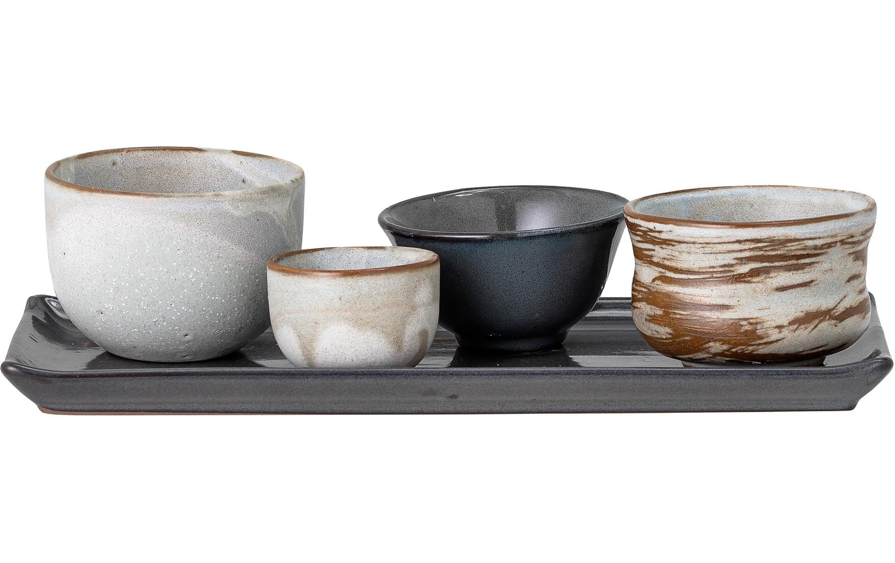 Bloomingville Masami Schalen – 5er Set, 320 ml, Ø 12 cm, Steingut, Weiss, spülmaschinenfest