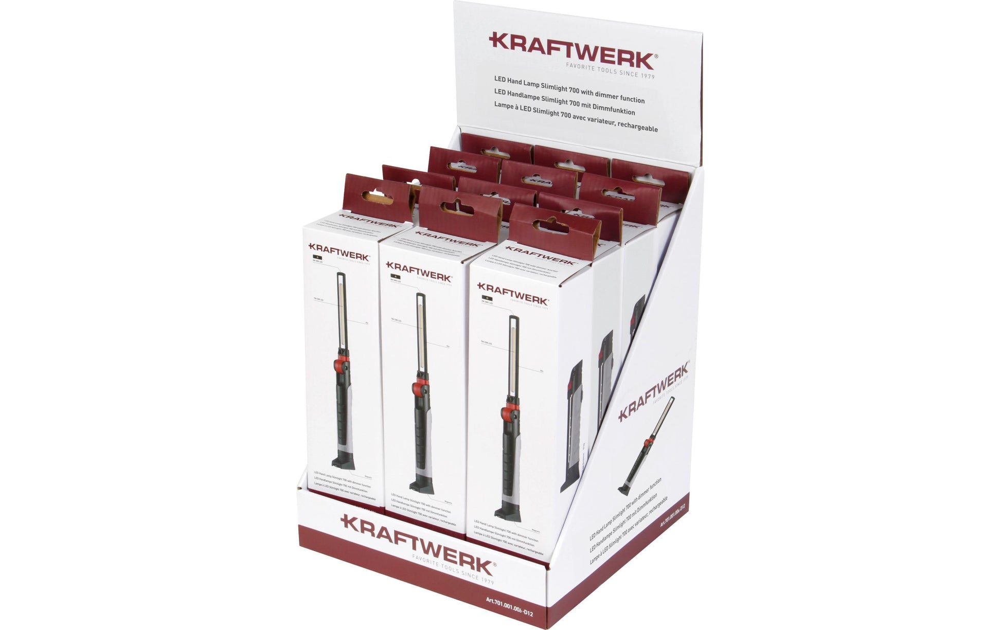 KRAFTWERK Taschenlampe Slimlight 700 – 700 lm, IP54, Akku (fest verbaut), dimmbar – Schwarz, 12er-Pack