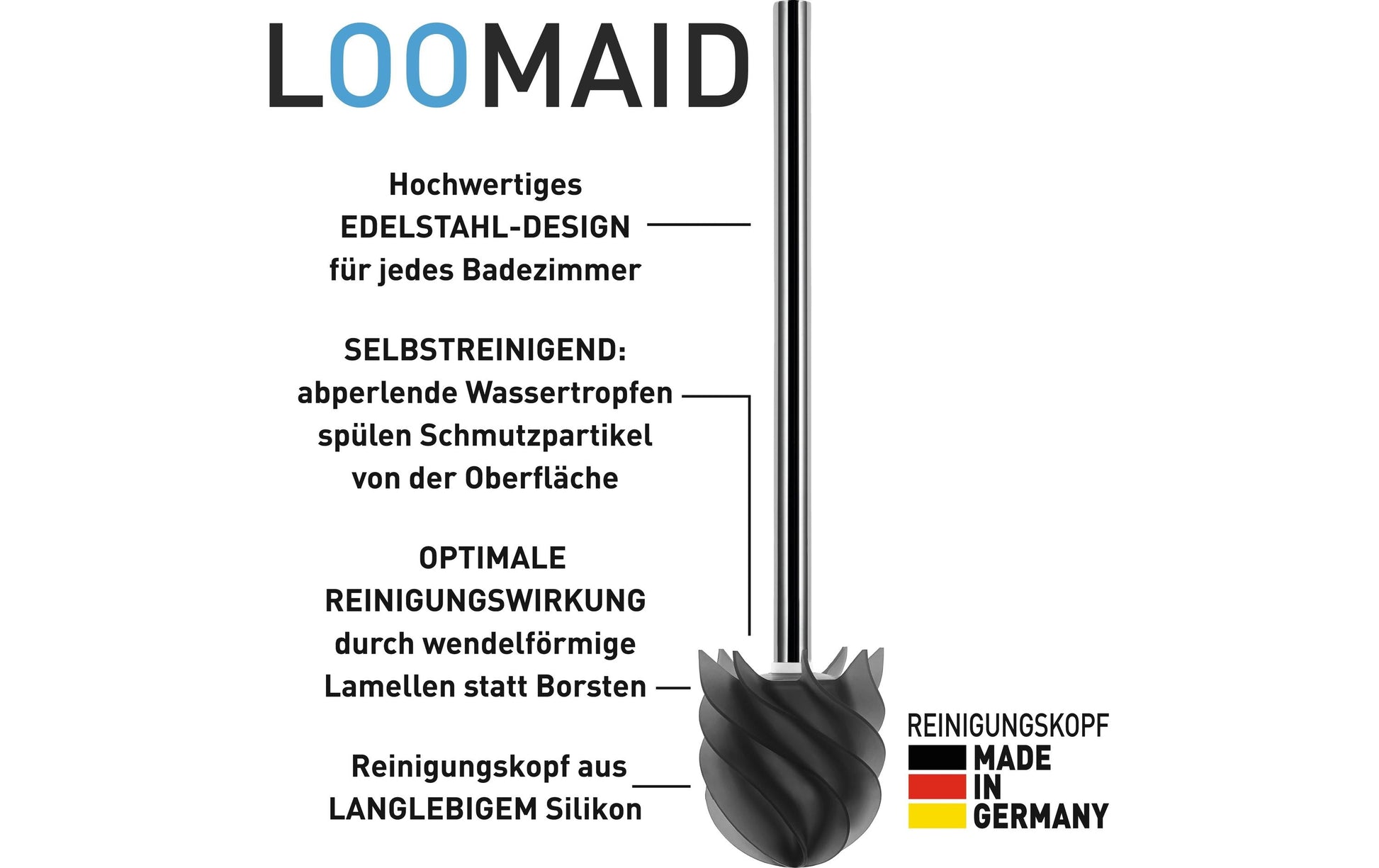Loomaid WC-Bürstenset – Kunststoff, Edelstahl, Grau, H 38 cm, Ø 9,5 cm