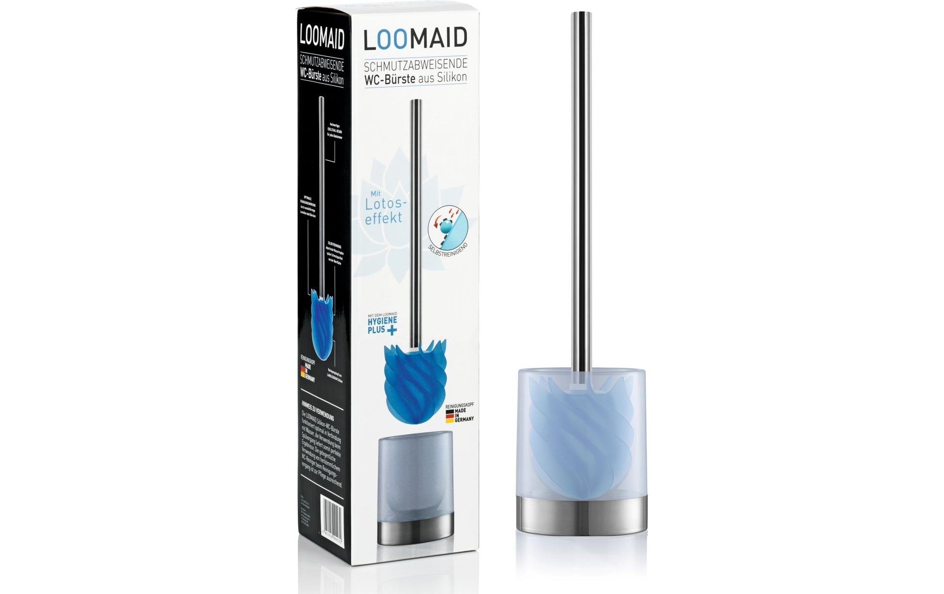 Loomaid WC-Bürstenset – Kunststoff, Edelstahl, Blau, H 38 cm, Ø 9,5 cm