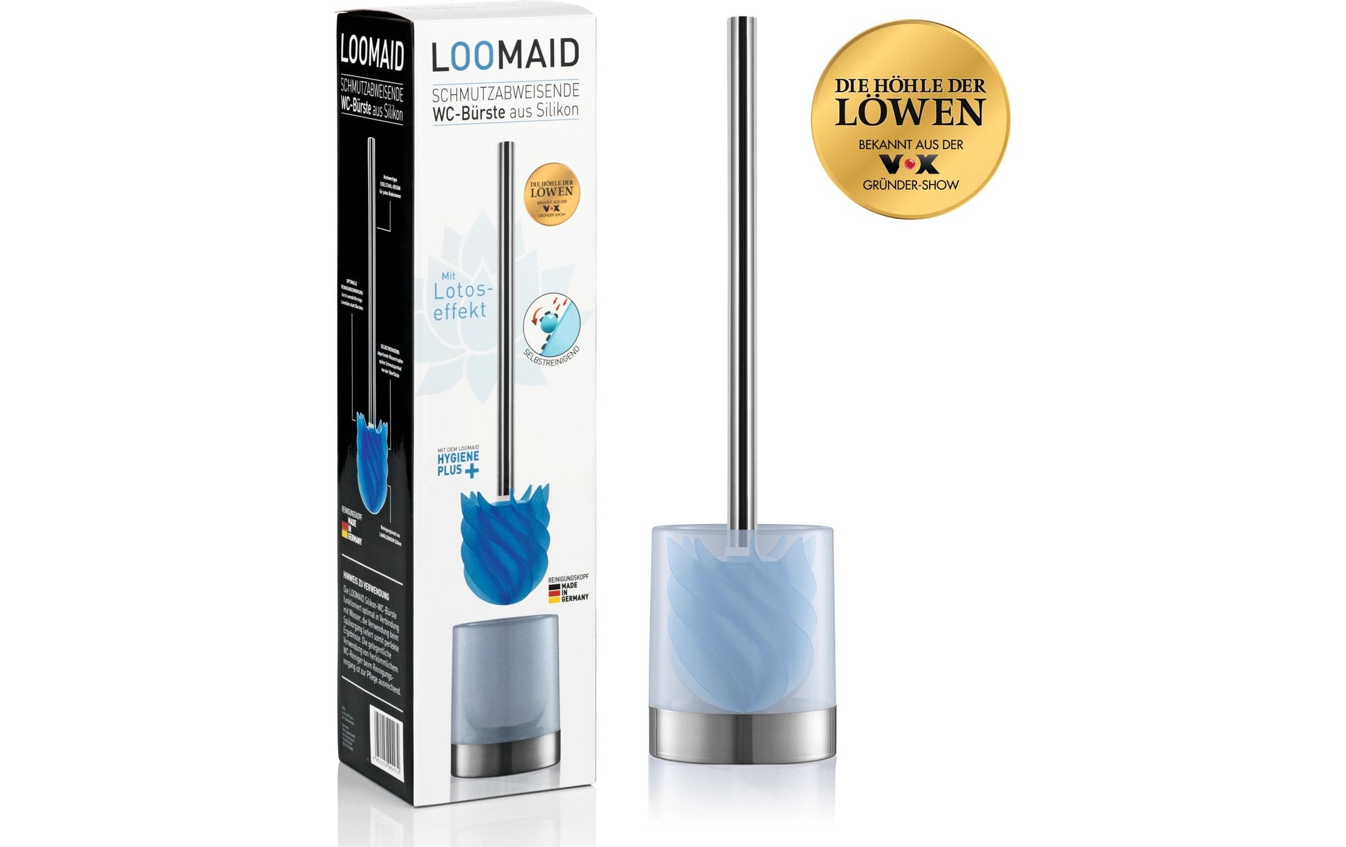 Loomaid WC-Bürstenset – Kunststoff, Edelstahl, Blau, H 38 cm, Ø 9,5 cm