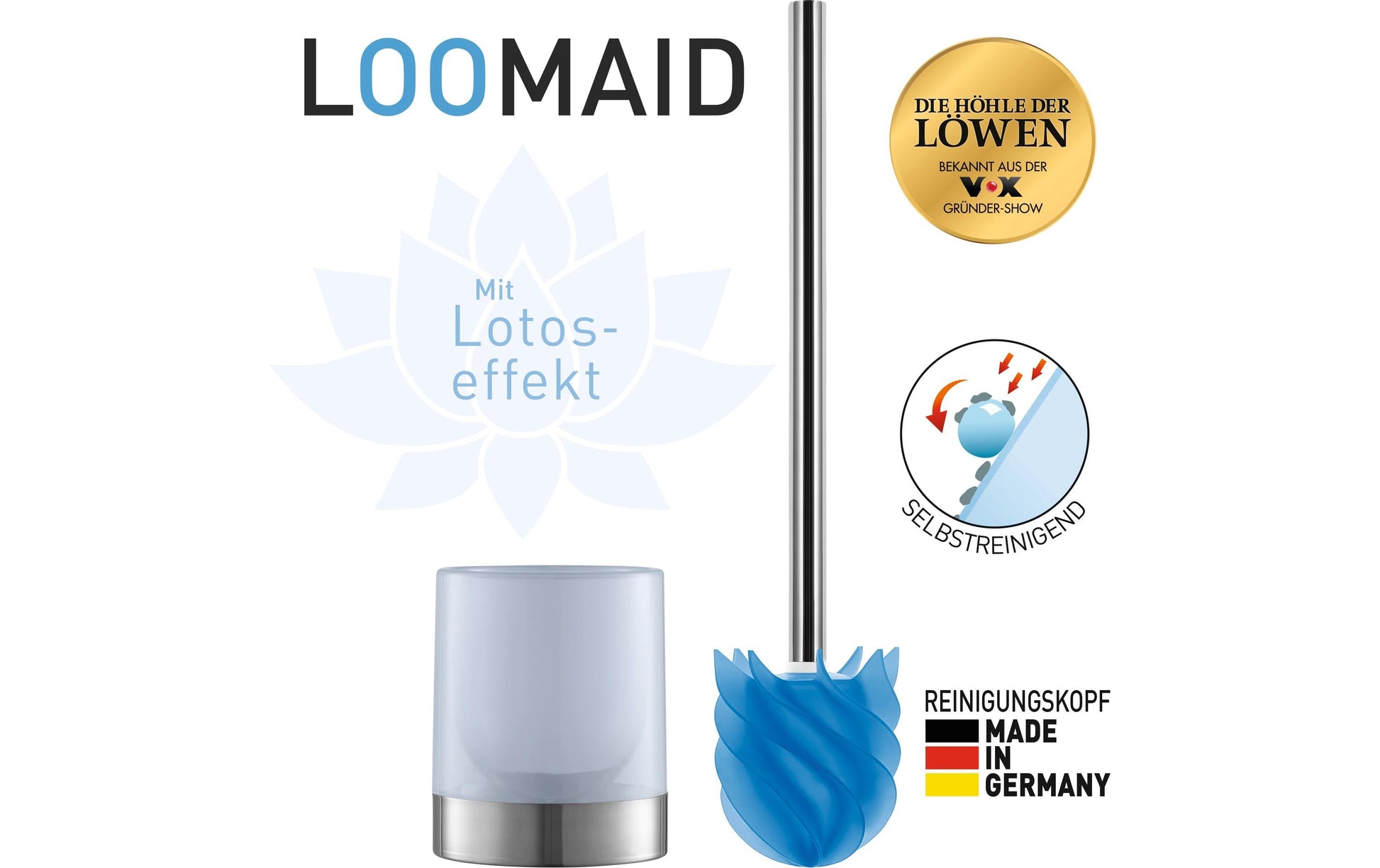 Loomaid WC-Bürstenset – Kunststoff, Edelstahl, Blau, H 38 cm, Ø 9,5 cm