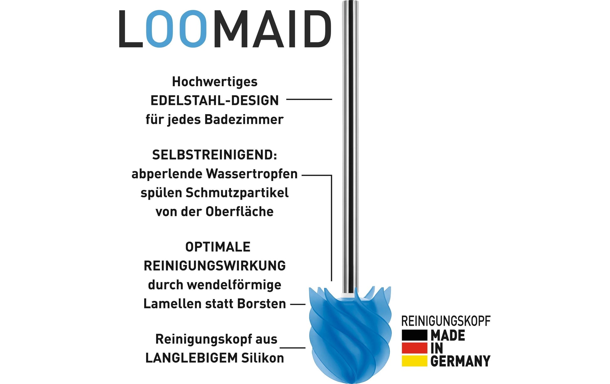 Loomaid WC-Bürstenset – Kunststoff, Edelstahl, Blau, H 38 cm, Ø 9,5 cm