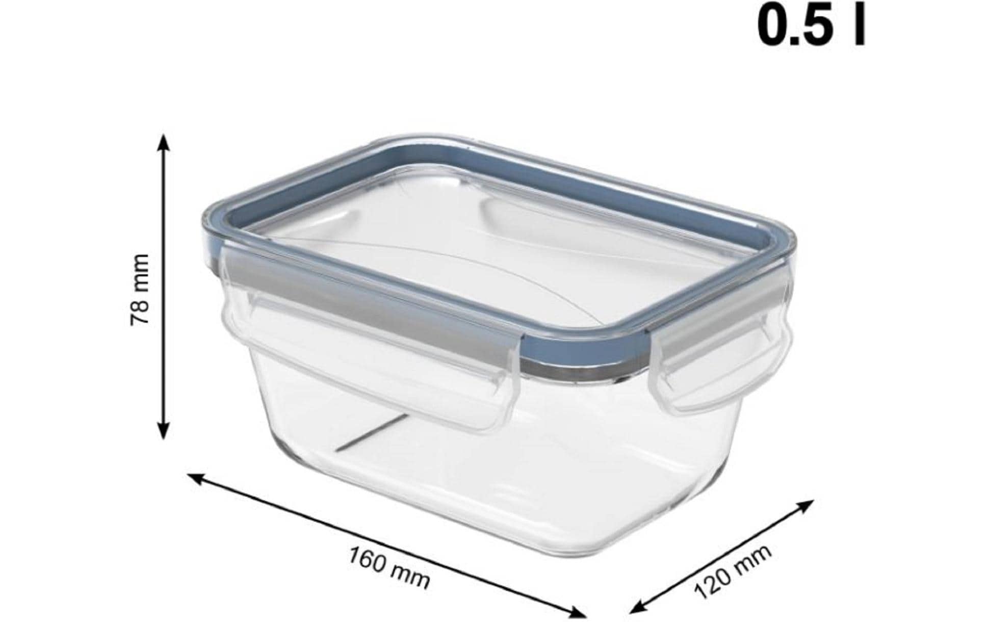 Rotho Glasbehälter Clic & Lock – 0,5 l – eckig – 16 × 7,8 × 12 cm – Borosilikatglas – transparent
