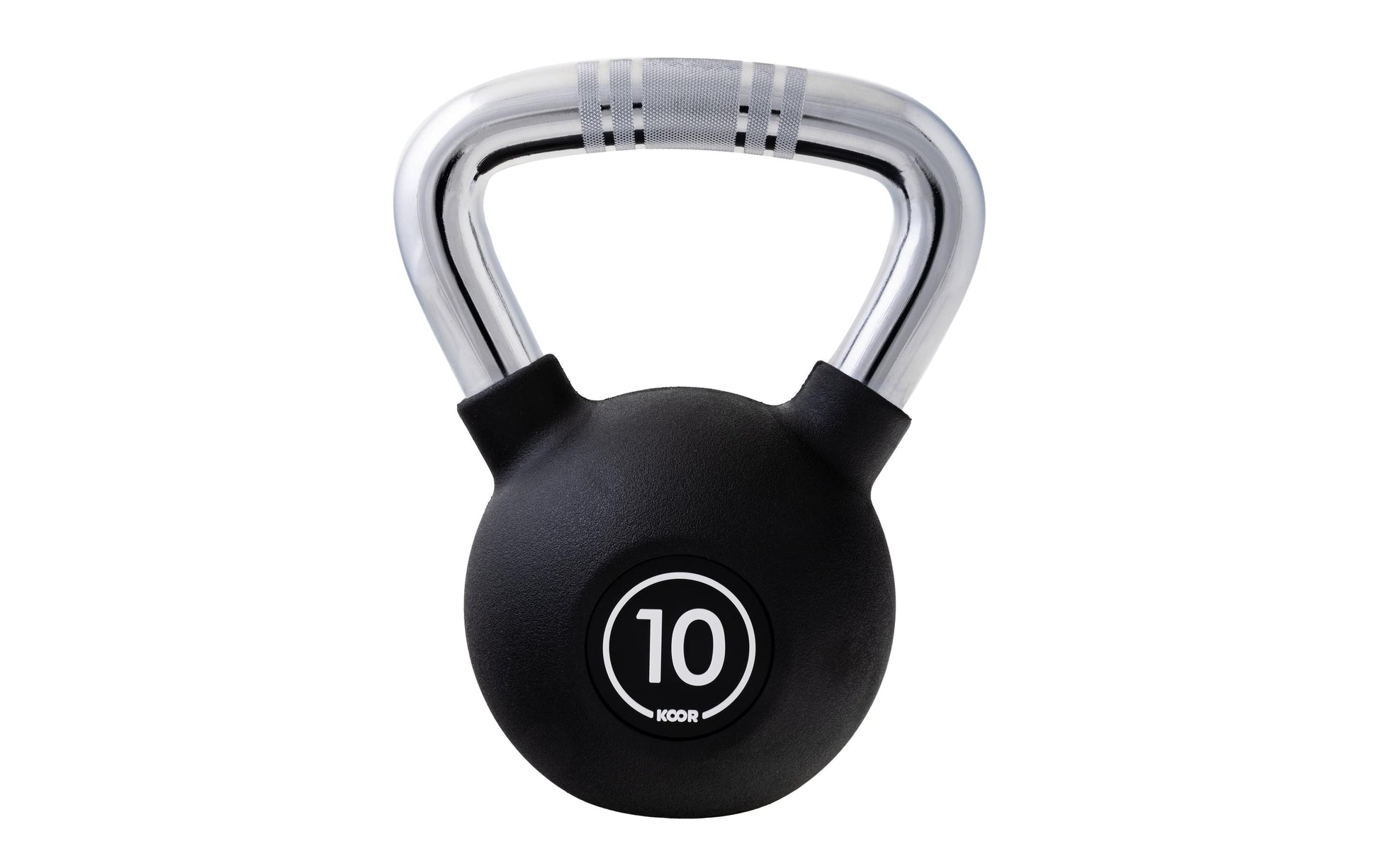 KOOR Kettlebell Standard, F02632, 16,0 cm × 16,0 cm × 24,5 cm, Vinyl, verchromt, Schwarz, 10 kg – 1 Stück