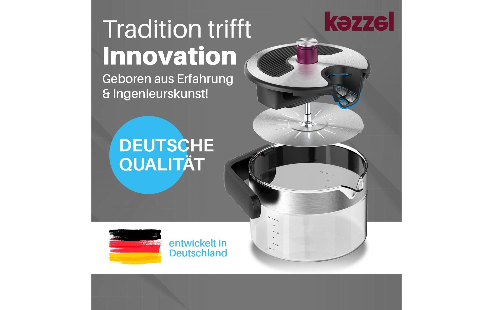 Kezzel Wasserkocher – 1,5 l, Kunststoff, Transparent