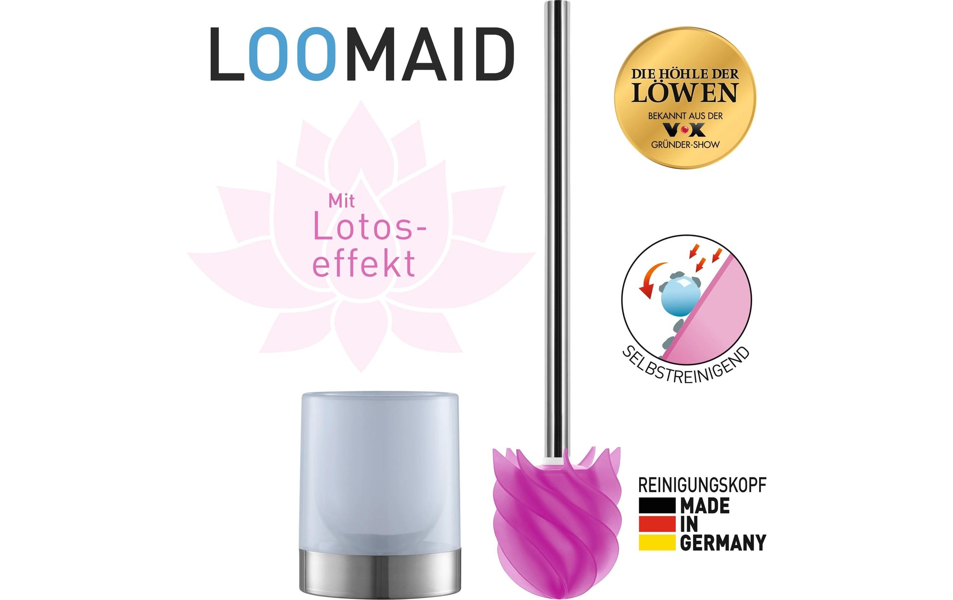 Loomaid WC-Bürstenset – Edelstahl, Rosa, H 38 cm, Ø 9,5 cm