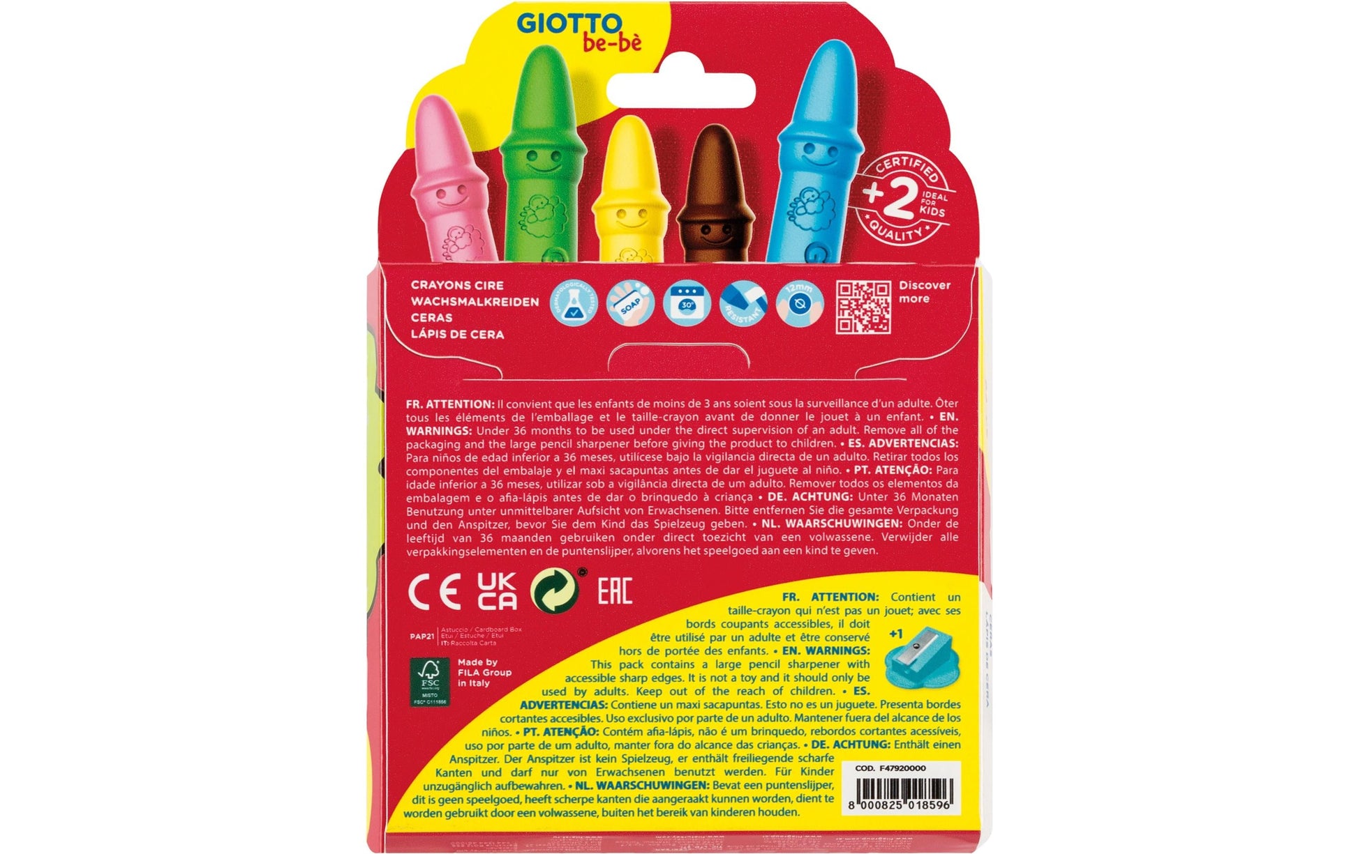 Giotto Wachsmalkreiden – 8 Farben, waschbar, Karton