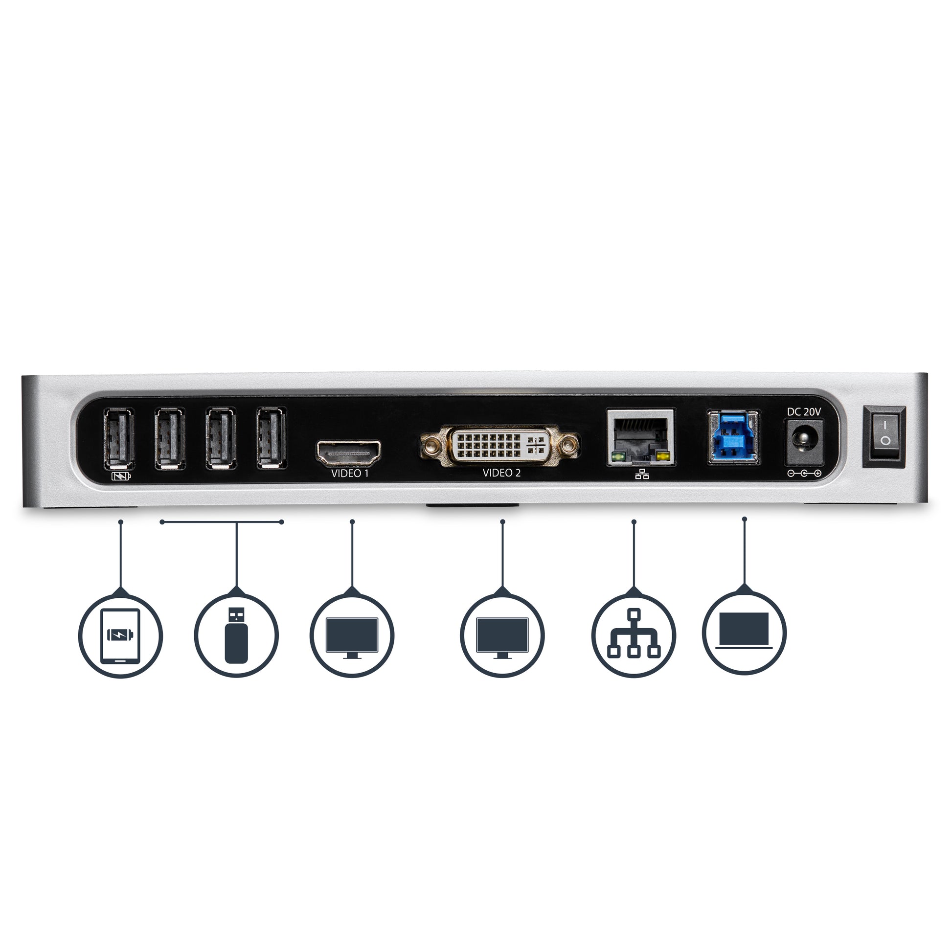 StarTech.com Dockingstation – USB-A, 1× HDMI, 1× DVI, 6× USB-A, GbE, 3,5 mm Audio, für Windows/Mac