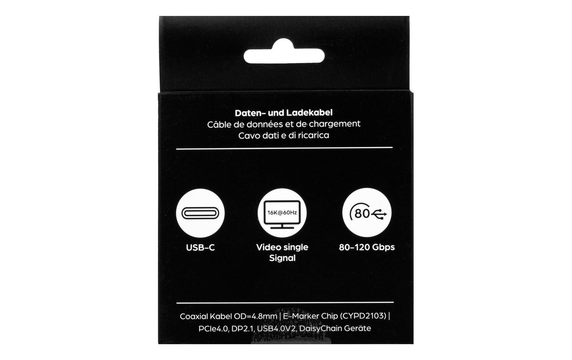 ONIT USB-Kabel – USB-C zu USB-C – Thunderbolt 5 (120 Gbit/s) – 0,5 m – PD 240 W – 16K/60 – Schwarz/Grau