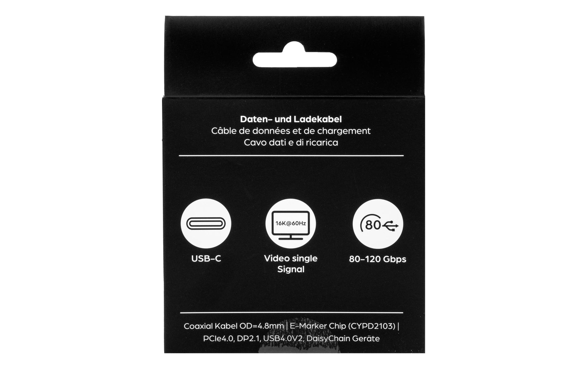 ONIT Thunderbolt 5 (USB-C) Kabel – 120 Gbit/s – 0,5 m – PD 240 W – 16K/60 – Textilmantel – Weiss