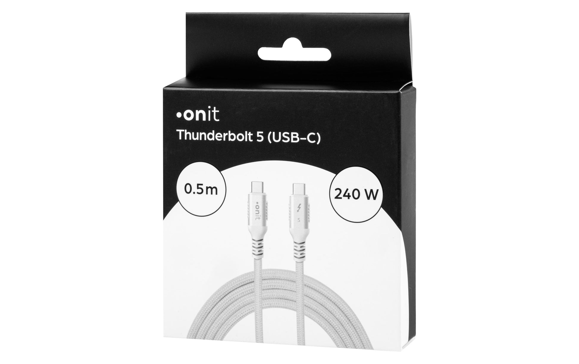 ONIT Thunderbolt 5 (USB-C) Kabel – 120 Gbit/s – 0,5 m – PD 240 W – 16K/60 – Textilmantel – Weiss