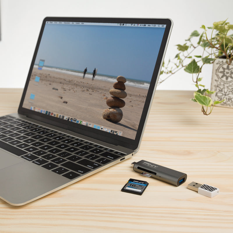 PNY USB-Kartenleser USB-C – SD/microSD – USB 3.2 Gen 1 (5 Gbit/s) – Metallisch
