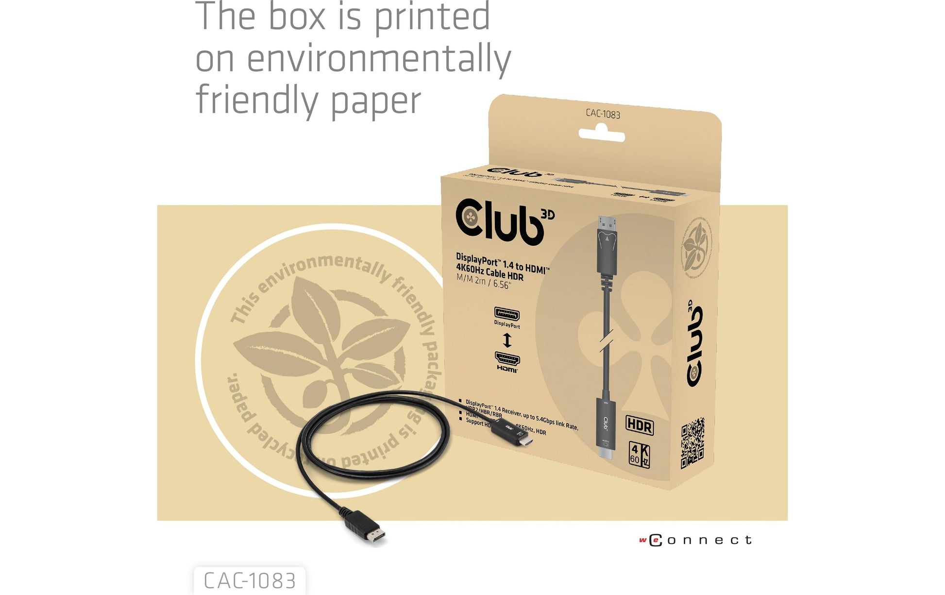 CLUB3D Club 3D – DisplayPort auf HDMI Adapter, DP 1.4, 4K@60 Hz, 2 m