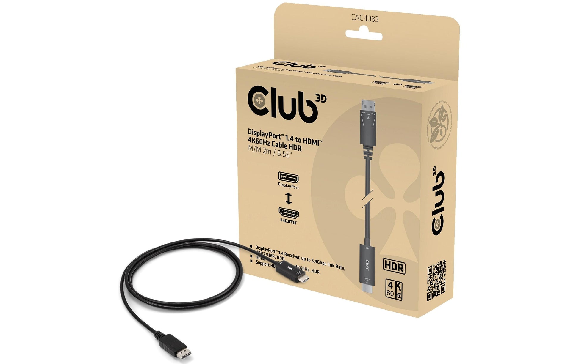 CLUB3D Club 3D – DisplayPort auf HDMI Adapter, DP 1.4, 4K@60 Hz, 2 m
