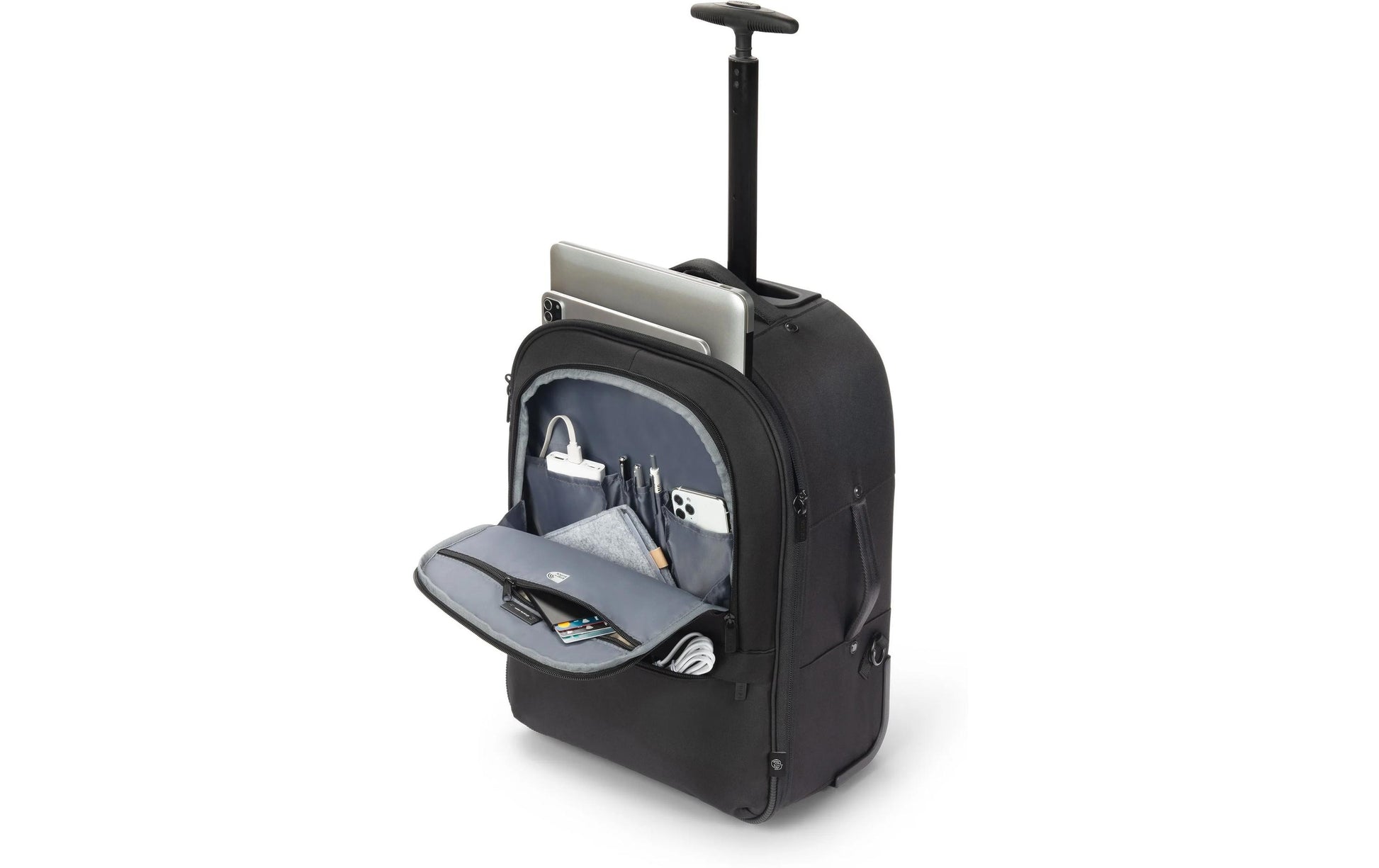 DICOTA Notebook-Rucksack bis 16" – mit Rollen, Teleskopgriff – Schwarz
