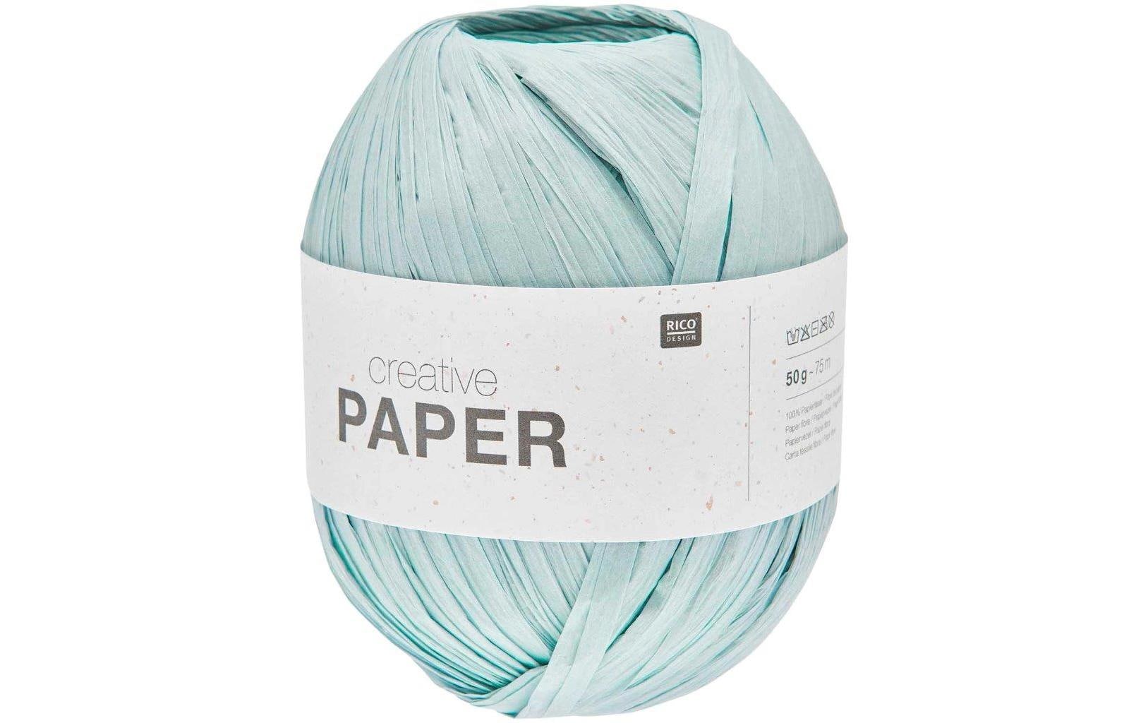 Rico Design Papierwolle Hellblau – 50 g, 75 m, Nadel 6 mm, 100% Papierfaser, 1 Stk.