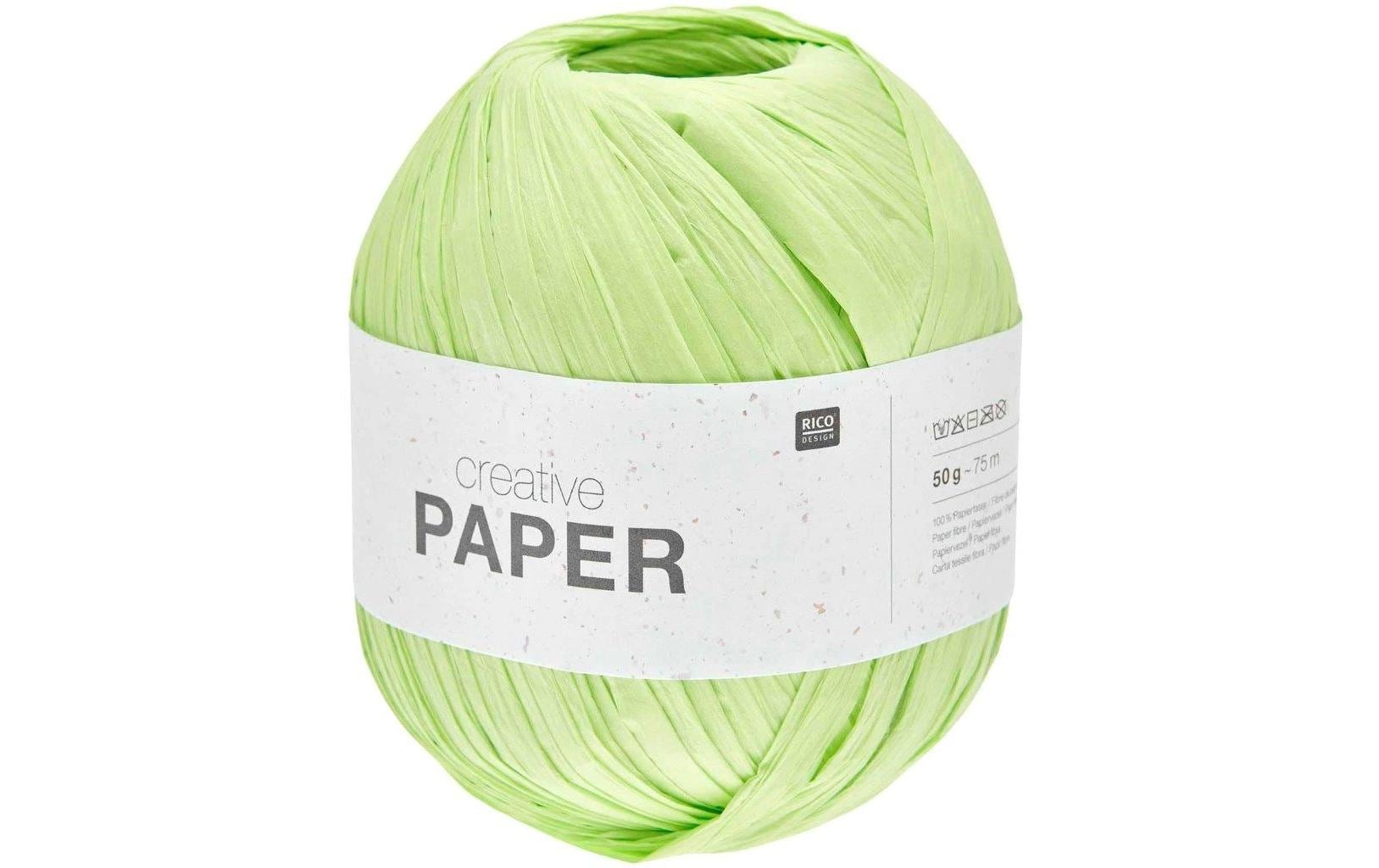 Rico Design Papierwolle Hellgrün – 50 g, 75 m, Nadel 5 mm, 100% Papierfaser, 1 Stk.