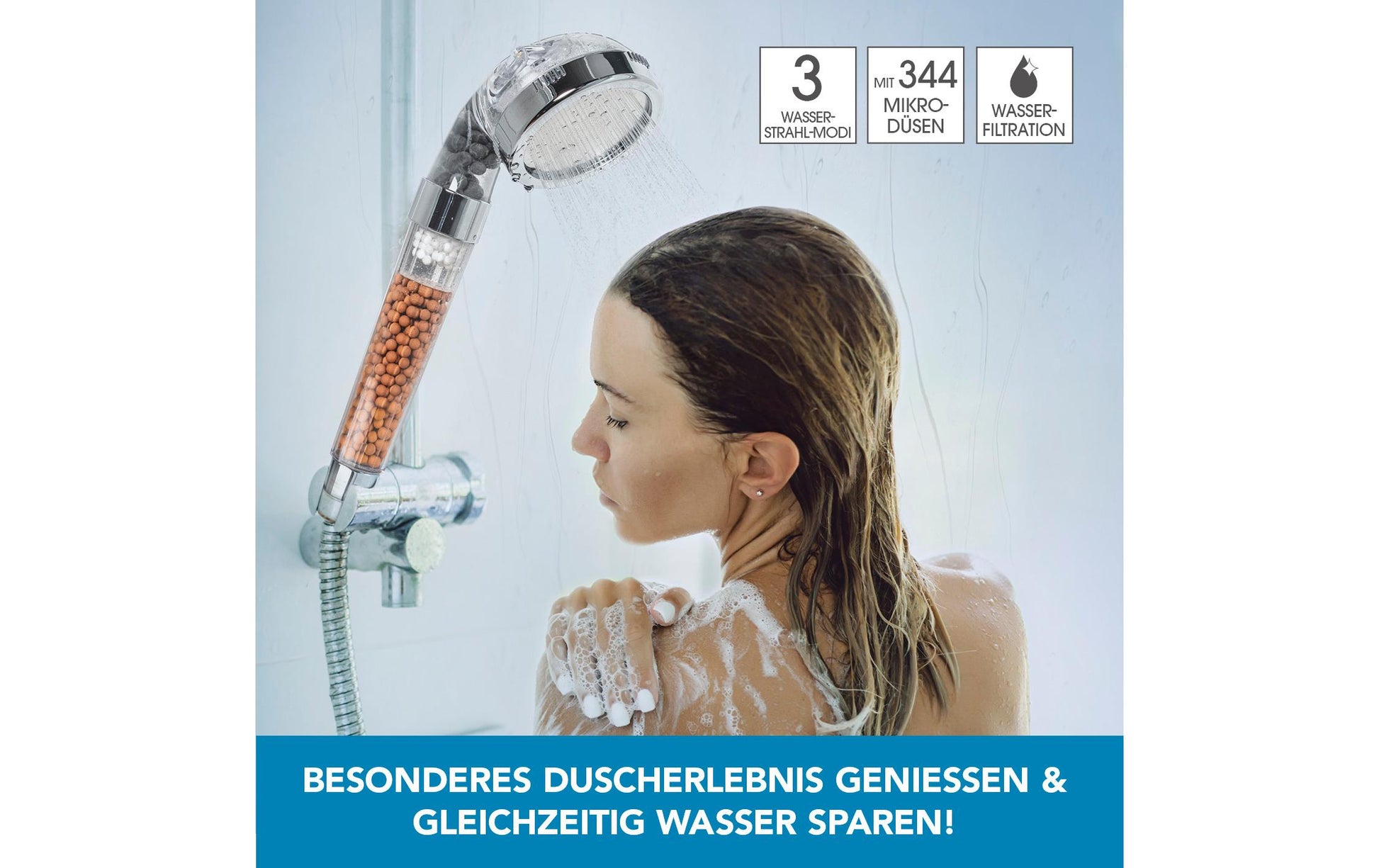 EASYmaxx Handbrause Spa 3in1 – 8×23.8×9 cm, ABS, Edelstahl, für Anschlüsse G1/2, Chrom