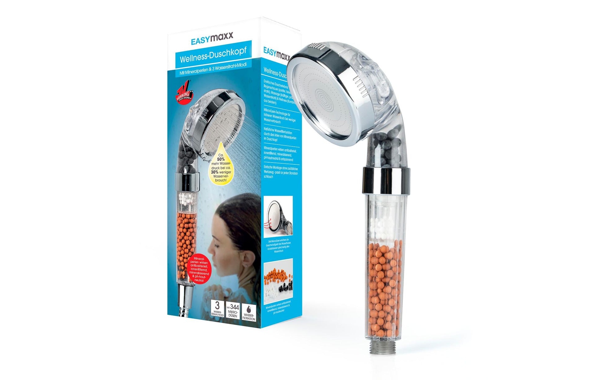 EASYmaxx Handbrause Spa 3in1 – 8×23.8×9 cm, ABS, Edelstahl, für Anschlüsse G1/2, Chrom