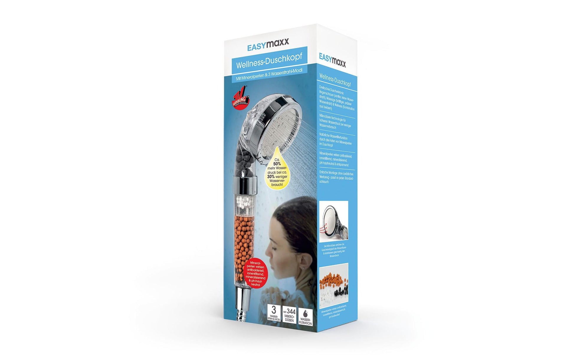 EASYmaxx Handbrause Spa 3in1 – 8×23.8×9 cm, ABS, Edelstahl, für Anschlüsse G1/2, Chrom