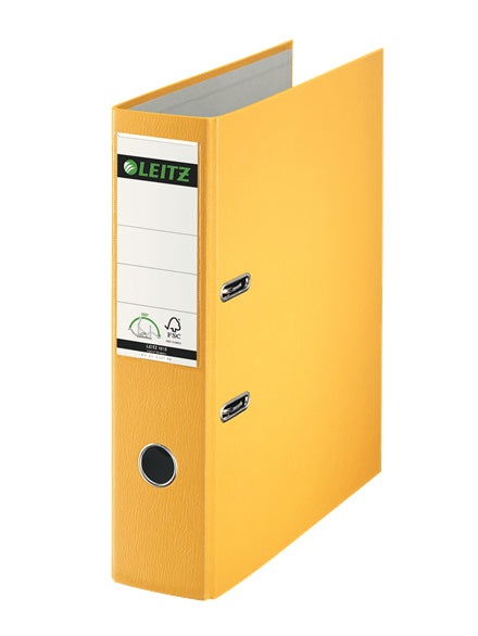 Leitz Ordner Swiss Edition – A4 hoch – 2-Ring Hebelmechanik, Rücken 80 mm – gelb, mit Niederhalter, FSC